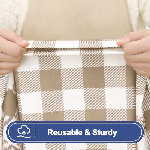 Smiry Picnic Table Cloth 2 Pack, Waterproof Elastic Fitted Tablecloths for 4FT Rectangle Tables, Washable Polyester Buffalo Plaid Tablecloth for Camping, Dining & Outdoor (Khaki & White, 30" x 48") - color: Khaki and White, size: 30" X 48"