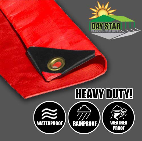 14x16 Extra Heavy Duty RED Tarp 3 Ply Reinforced Canopy 6 oz 12 Mil Canopy Tarp (Finished Size 13'.6 x 15'.6) - size: 14x16