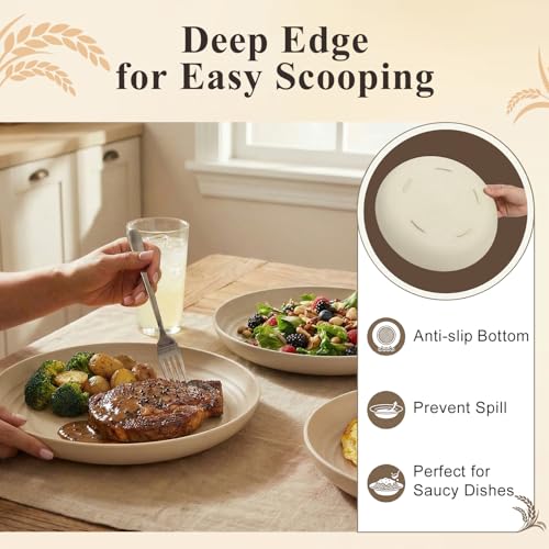 Large Dinner Plates Set for 8, Wheat Straw Plate 11 Inch, Unbreakable & Lightweight Serving Plates, Microwave & Dishwasher Safe Big Plate for Restaurant, Camping, Kitchen - Beige - color: Beige, size: 11 Inch