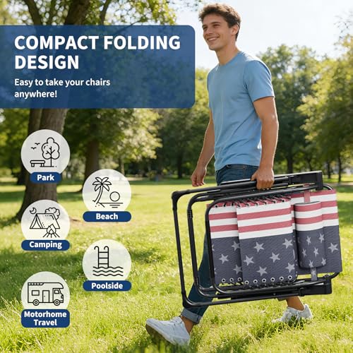 Garvee Zero Gravity Chair Set of 2, Patio Lounge Chair Outdoor with Pillow & Cup Holder Tray, Adjustable Reclining Chair, Folding Portable Camping Chair for Deck, Beach, Yard, Garden - color: American Flag