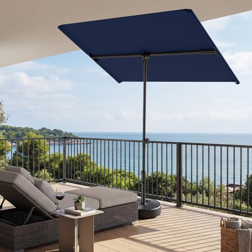HOMSHADE 6x4ft Outdoor Balcony Umbrella - Flat Porch Pool Patio Umbrella Rectangular Canopy Shade UPF50+ UV Protection 360° Rotating & Tilting All Angles Applicable (Navy Blue, No Base) - color: Navy Blue