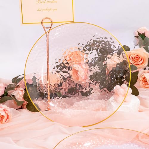 DaYammi 175 Pcs Pink Plastic Plates Dinnerware Set (25 Guests), Pink Disposable Plates, Hammered Party Platos Set Include Dinner Platos, Dessert Plates, Cups, Cutlery for Mother's Day Party - color: Clear Pink, size: 175 Pcs