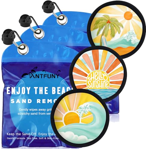 Antfuny 3 Pack Sand Remover for Beach Family Women Dog Beach Essential Summer Vacation Must Have Travel Accessories Lake Day Necessities Cruise Ship Stuff Thing Need Gear Gift Supplie Sunshine Towel - color: 3pcs Beach Scenery