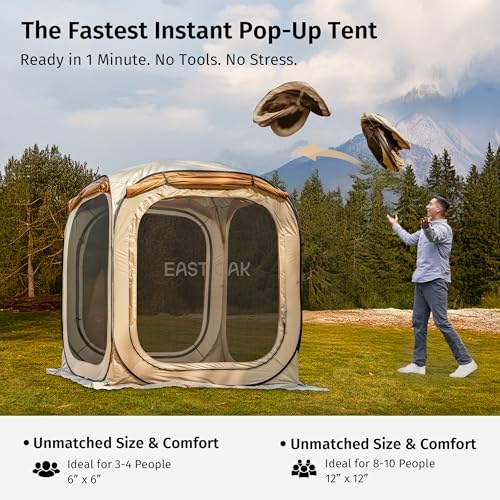 East Oak 6×6 FT Pop Up Canopy Tent with Mesh | Outdoor Screen House with 4 Sunshades | Instant Canopy with Portable Carry Bag | Gazebo Tent for Camping, Patio, and Beach | Beige - size: 6*6 Ft