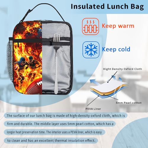 Kids Lunch Box For School Insulated Football Lunchbox Reusable Portable Sports Ball American Flag Lunch Bag With Adjustable Shoulder Strap For Boys Girls School Picnic Hiking Work Lunchboxes - color: Football
