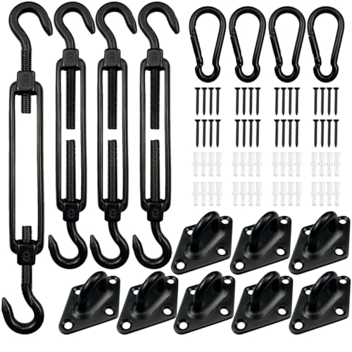 Shade Sail Hardware Kit 6 Inch - 304 Stainless Steel Sun Shade Hardware for Triangle/Rectangle Outdoor Sun Shade Sail, Black, 80 Pcs - size: M6-80pcs