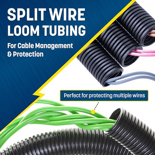 GS Power 1/2 Inch x 50ft Split Wire Loom Tubing, Split Cable Sleeve Cord Protector for Industrial Electrical Wires, Automotive Wire Cover Flexible, High Temperature Cable Conduit, Wrap - size: 1/2" x 50ft