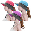 3 Pieces Womens Ponytail Wide Brim Sun Hat Packable UV Protection Beach Cap for Fishing & Hiking - color: Purple＆watermelon Red＆sky Blue