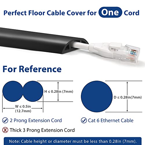 Cord Cover Floor 6ft Black, PVC Floor Cable Cover, Cord Hider Floor Cord Protector Prevent Cable Trips & Protect Wires, Floor Cable Management Hide Cords on Floor, Cord Cavity - W0.47 x H0.28 - color: Black, size: W1.2'' x L6'