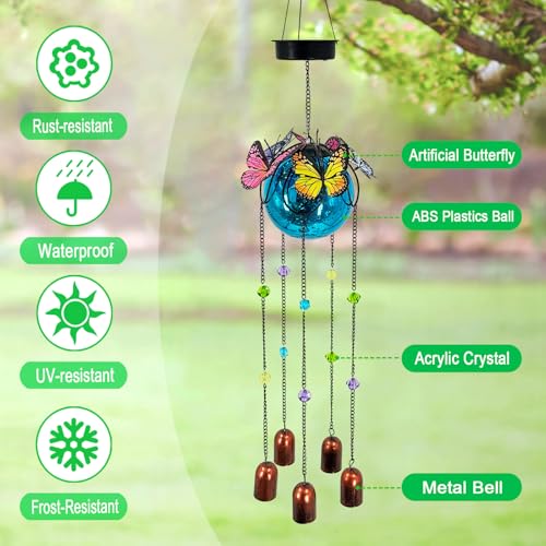 Butterfly Wind Chimes for Outside,Plastic Ball Dangle Solar Lights Outdoor,Waterproof Hanging Yard Decorations for Garden,Patio,Porch - color: Ball