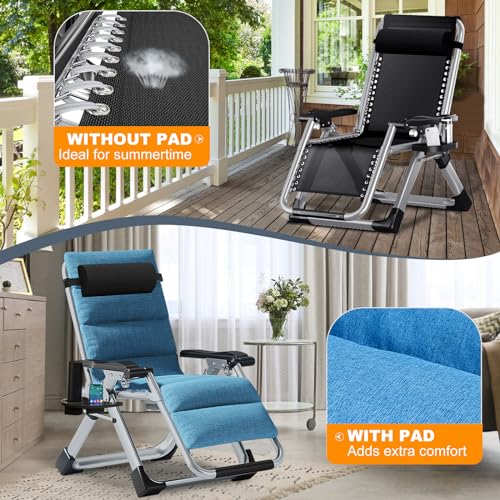 LILYPELLE Comfy Folding Chair, Folding Lounge Chair for Bedroom and Living Room, Folding Reclining Patio Chairs with Removable Cushion for Indoor Outdoor - color: Sky Blue