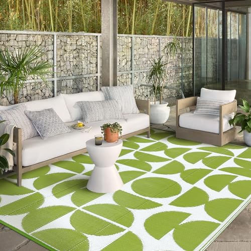 Wonnitar Outdoor Rugs 8x10 Waterproof Plastic Straw Rug, Large Outdoor Camping Rug for RV, Reversible Portable Outside Lightweight Area Rug for Backyard Balcony Beach Picnic (Green,8'x10') - color: Green, size: 8' X 10' (Rectangular)