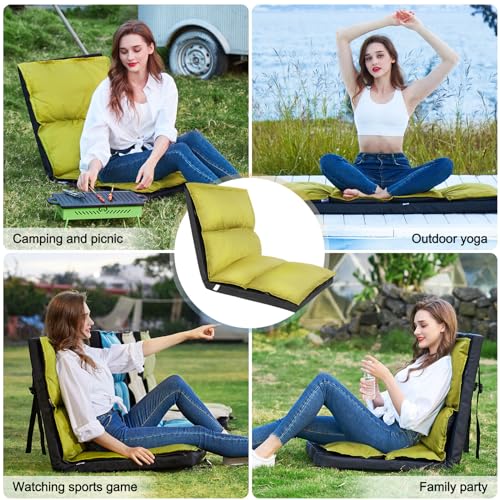 XK Foldable Camping Floor Lounge Padded Chair Couch for Outdoor Travel - color: Green