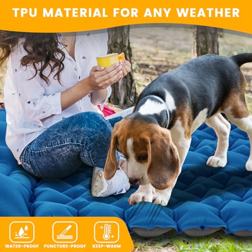 Inflatable Camping Mat, Ultra-Lightweight Sleeping Pad with Built-in Pillow & Foot Pump, Camp Pads for Backpackers, Hikers & Outdoor Enthusiasts, Easy to Carry, Gifts - color: Blue+grey