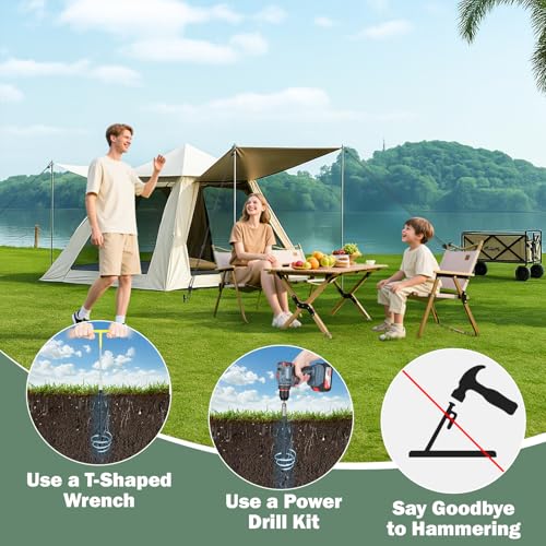 Tinnmao 8-Pack 17.7" Tent Stakes Heavy Duty, with 8" Ratchet Tie Down Straps (1/8" φ) Kit for High Wind, 8mm Solid Steel Spiral Ground Anchors Screw in for Tarp | Canopy | Sand Beach Camping Tent - size: 8 Pack