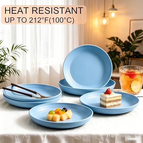Wheat Straw Plates 4 Pack, BPA-Free Dinner Plates Set, Lightweight Reusable Plastic Plates, Microwave & Dishwasher Safe Salad Plates for Camping Kitchen, Blue - color: Light Blue