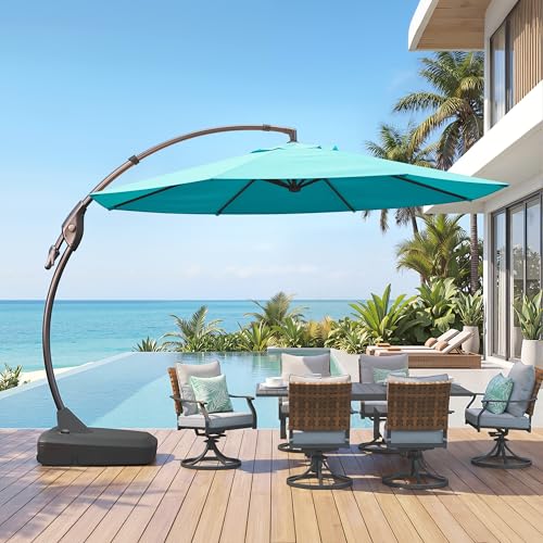 Grand patio 12 FT Sunbrella Cantilever Umbrella with Base Outdoor Aluminum Offset Umbrella with Tilt Adjustment (Aruba, 12 FT-SUNBRELLA) - color: Aruba-SUNBRELLA, size: 12 FT