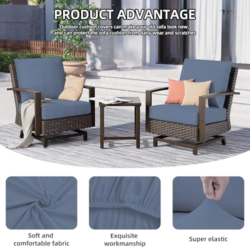 8Pcs Outdoor Cushion Covers, Patio Cushion Covers,Stretch Elastic Slipcovers, Replacement Washable & Reusable Furniture Protector for Patio Couch (Grey Blue,Cover Only) - color: Grey Blue, size: 8Pcs-Solid color