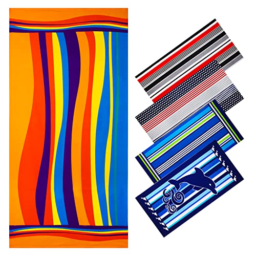 Oversized Terry Beach Towel 36 x 72 in Soft Extra Large Big Pool Swim Towels for Adults XL Clearance Big Travel Blanket Cruise Vacation Accessories Essentials Lounge Chair Cover Stripe Multicolor - color: Stripe Multicolor