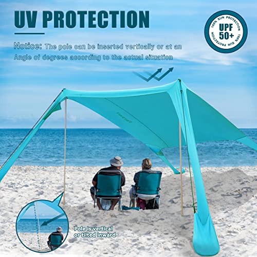 FBSPORT Beach Tent Sun Shelter, Portable Beach Shade Canopy UPF50+ with Sandbags for Outdoor Family Camping, Fishing, Backyard Fun, Picnic, 7 x 7ft - color: teal