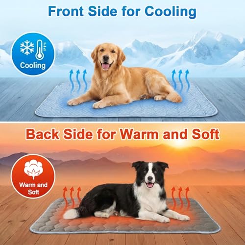Dog Cooling Mat Q-MAX>0.5 Self-Cooling Mat for Dogs Crate Pad for Dogr, 2-in-1 Long-Lasting Cool Mats and Soft Kennel Pad for Dogs, Easy Washable Mat for Bed Crate Car - size: 36.0"L X 24.0"W