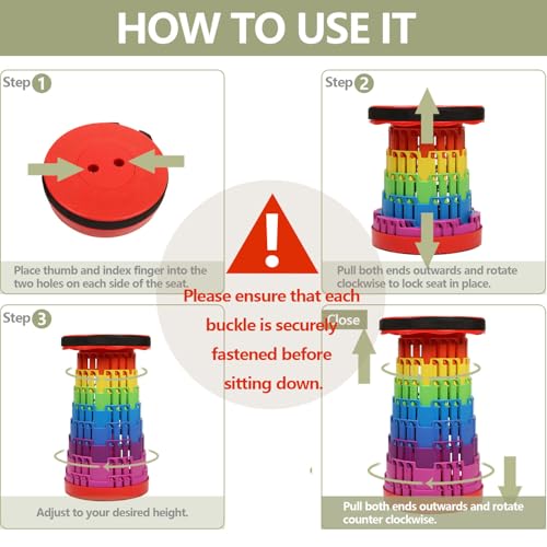 JAEMEYEM Collapsible Stool Chair, Upgraded Folding Stool for Adults Lightweight, Sturdy, Adjustable, Portable, Foldable Seat Sturdy Stools for Outdoor Camping Fishing Hiking Gardening BBQ - color: Red Rainbow, size: 1 pack