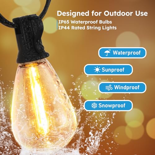 GvvooHome LED Outdoor String Lights, 50FT Waterproof Patio Lights with 16 Shatterproof S11 Plastic Bulbs, 2700K Warm White Edison Hanging Lights for Backyard, Garden, Porch, Bistro - size: 50FT