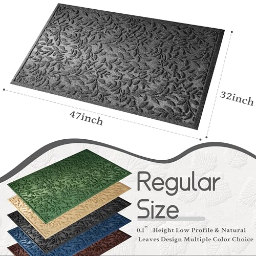 Grey Leaves Outdoor Indoor Entrance Door mat, Absorbent Durable Heavy Duty Welcome Front Door Mat,Thick Natural Rubber Back,Easy Clean Entryway Mat 47x32 Inch, Low Profile - color: Leaves-grey, size: 2'8" x 3'11" (Rectangular)