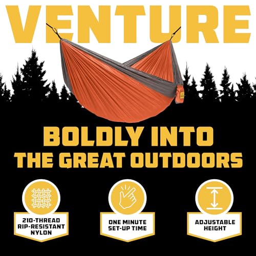 Wise Owl Outfitters Camping Hammock – 500lbs Portable Hammock with Tree Straps - Travel, Backpacking, Hiking, Outdoors Camping Gear - Single or Double - color: Orange & Grey, size: Single