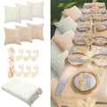 Beeveer 91 x 71 Extra Large Outdoor Boho Picnic Blanket with Beige White Table Runner, 6 Throw Pillow Covers 6 Napkins Woven Cotton Yarn Oversize Beach Blanket Washable Picnic Camp Wedding - color: Beige White