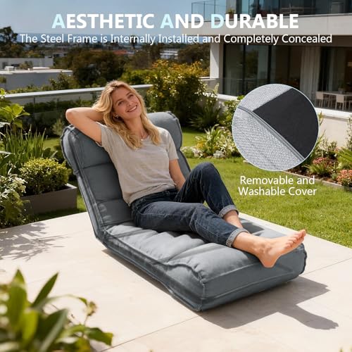 83'' Outdoor Chaise Lounge Chair with 5 Positions Adjustable Backrest Patio Lounger Lounge Chairs for Outside, Pool Lounge Chairs Sunbed Lounge Waterproof Sun Loungers for Garden Beach, Dark Gray - color: Dark Gray W Backrest