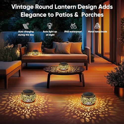 Solar Lantern Outdoor Patio Decor: 4 Pack Solar Lanterns Outdoor Waterproof, Hollow Out Retro Metal Solar Lights, Yard Porch Garden Balcony Indoor Desk Bedroom Tabletop Decorations, 2 Lighting Colors - size: Bronze 4 Pack