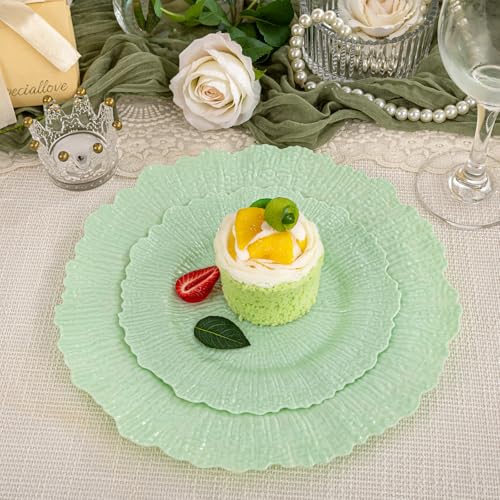DaYammi 60 PCS Green Plastic Plates,Reef Plate Disposable & Reusable-Heavy Duty Plastic Plates for Party Including 30 Dinner Plate, 30 Dessert Plate,Green Disposable plates for Dinner Parties - color: Green