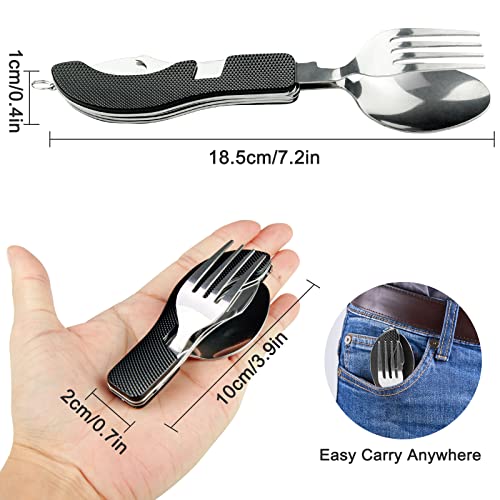5 Pack Camping Utensils, 4-in-1 Portable Stainless Steel Cutlery with Fork, Spoon, Knife, and Bottle Opener - Lightweight, Detachable, and Durable Camping Silverware for Outdoor Events and Adventures - color: 5 Sets - Red, Yellow,Blue, Green, Black