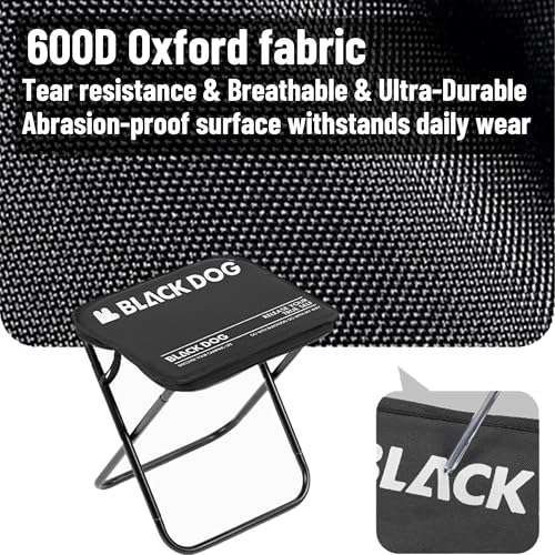 windhike Blackdog 11in Ultralight Camping Folding Stool - 0.7lb Compact Camping Chair, 265lb Capacity Aluminum Alloy X-Frame Design for Hiking, Fishing & BBQ Portable Small Stool for Adults - color: Black
