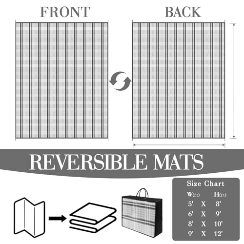 UPGRADE Waterproof Outdoor Rug 8x10 ft, Reversible Plastic Patio Rug, UV Resistant Straw Camping Mat with Carry Bag for RV Beach Deck Backyard, Gray & White - color: Gray & White, size: 8' x 10'