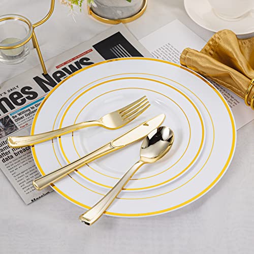 N9R 500PCS Gold Plastic Silverware - Gold Plastic Cutlery Set Disposable Flatware Dinnerware -200 Forks, 150 Spoons, 150 Knives for Party, Birthday, Wedding Utensils - color: Gold-500Pack