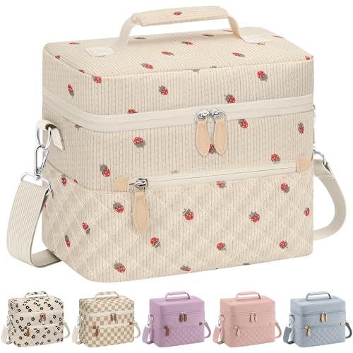 Tenot Insulated Lunch Box for Women Reusable, Leak Proof Cooler Lunch Bag Women for Work Stylish Quilted Lunch Tote Bag for Adult Picnic Travel Hiking Corduroy Strawberry - color: Corduroy Strawberry