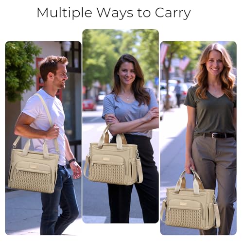 AIJIEKE Extra Large Lunch Bag for Women & Men, Insulated Leakproof Lunch Box for Work, Reusable Adult Lunch Tote with Shoulder Strap, Multi-Pocket Cooler Bag for Office, Picnic, Beach, Brown - color: Brown Taupe