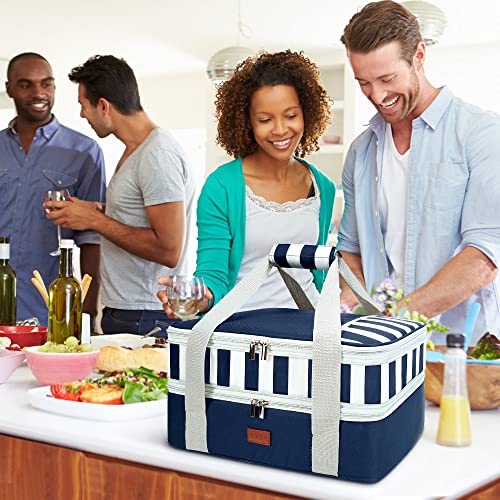 Expandable Casserole Carrier Bag - Double Decker Food Bag, Insulated Casserole Carrier for Hot or Cold Food, Lasagna Holder Tote for Picnics,Beaches,Traveling or Gifts - color: Blue Expandable