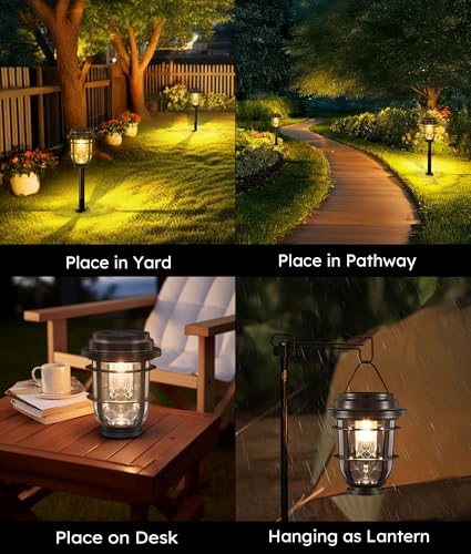 Vuees Bright Solar Pathway Lights Outdoor, 8 Pack Waterproof IP65, Auto On/Off Solar Powered Garden Lights for Yard Lawn Walkway Landscape Pool Outside - 3-in-1 Hanging, Tabletop & Stake Lighting