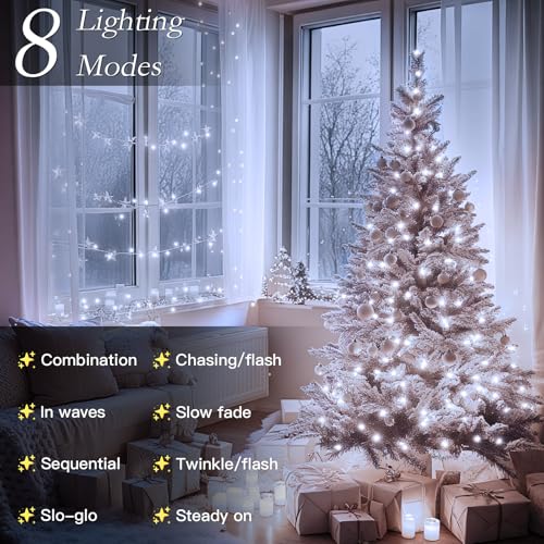 132FT 400 LED Christmas Tree Lights, Bright Cool White Outdoor Christmas String Lights for House, Fairy Lights with 8 Modes, Waterproof & Durable Indoor Outdoor Decor, Timer Included - color: Cool Whtie, size: 400LED
