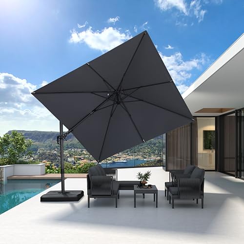 PURPLE LEAF 9.8' X 9.8' Left-right Tilting Patio Umbrella Outdoor Cantilever Swivel Square Umbrella Aluminum Offset Umbrella with 360-degree Rotation for Garden Deck Pool Patio Light Grey - color: Light Grey, size: 10' X 10', style: Left-right Tilt