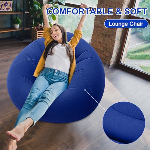 Realspring Inflatable Bean Bag Chairs for Adult Blow up Chairs Lazy Sofa Folding Portable Inflatable Chair for Movie Outdoor Room Bedroom Reading Camping(Blue) - color: Blue