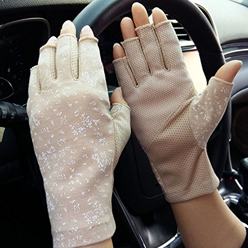 Lightweight Summer Fingerless Gloves Men Women UV Sun Protection Driving Cotton Gloves Nonslip Touchscreen Mittens - color: Khaki