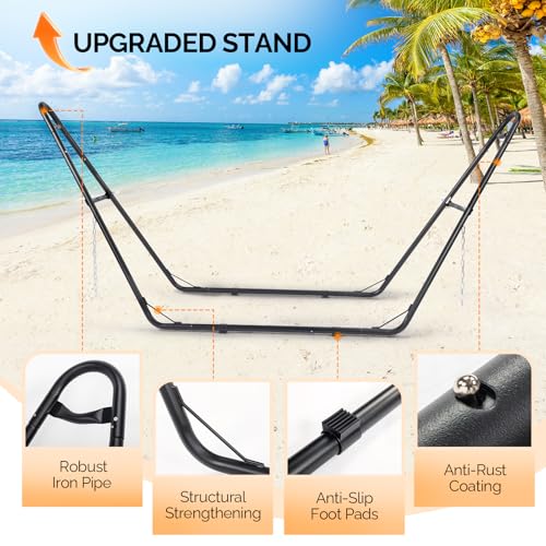 ONCLOUD Hammock with Stand, Double-Barrel Hammock with Hammock Bed, Heavy Duty Adjustable Hammock Set for Outdoors, Patio, Yard, Garden, 550 LBS (Beige) - color: Beige