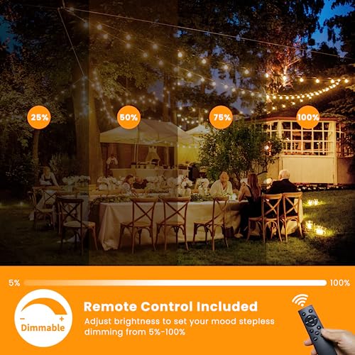 Bdrofn 300FT Solar String Lights Outdoor Waterproof, Solar Patio Lights with Remote Control & 90+5 Dimmable ST38 Edison Bulbs Shatterproof,Solar Powered String Lights for Outside Garden Backyard - size: 300FT