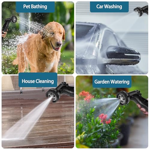 Stainless Steel Garden Hose 50ft Heavy Duty Metal Water Hoses with 10 Function Water Hose Nozzles for Yard Outdoor - size: 50 ft