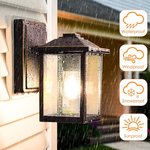 MATAMEYE Outdoor Wall Lantern, Exterior Waterproof Wall Sconce Light Fixture, Oil Rubbed Bronze Front Door Mounted Lighting with Glass, Anti-Rust Porch Lamp - color: Oil-Rubbed Bronze, size: 8.08 inch