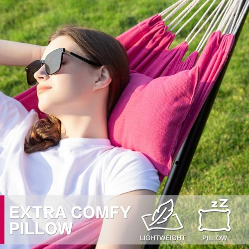 PNAEUT Double Hammocks with Stand for Outside, Portable Space Saving Heavy-Duty Steel Stand for Indoor Outdoor Patio with Carrying Bag, 450 lbs Capacity (Rose Pink) - color: Rose Pink